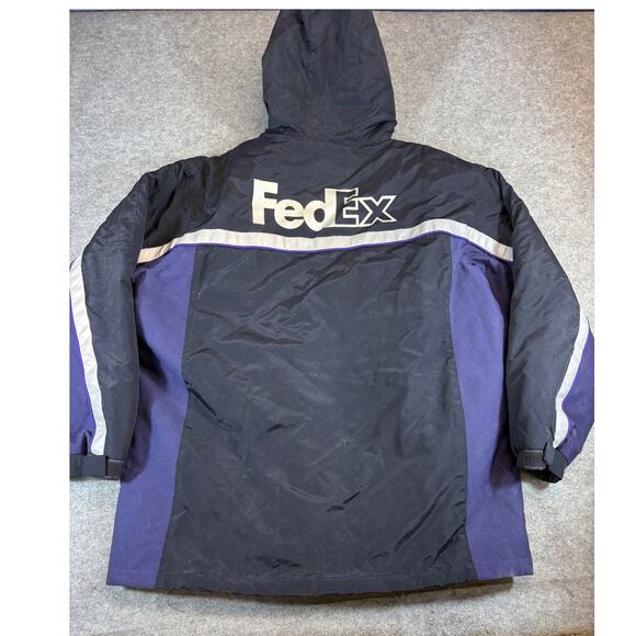 FedEx Stan Herman Reflective Parka Jacket Mens XL Black Purple Hooded Outdoor - Picture 6 of 6